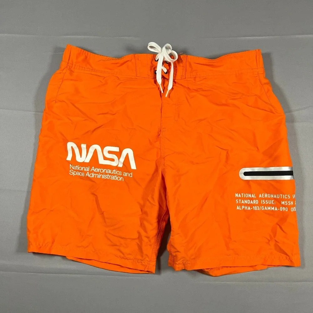 Aldrin Family Foundation Nasa Board Shorts Men XL Orange Mesh Quick Dry Swimwear